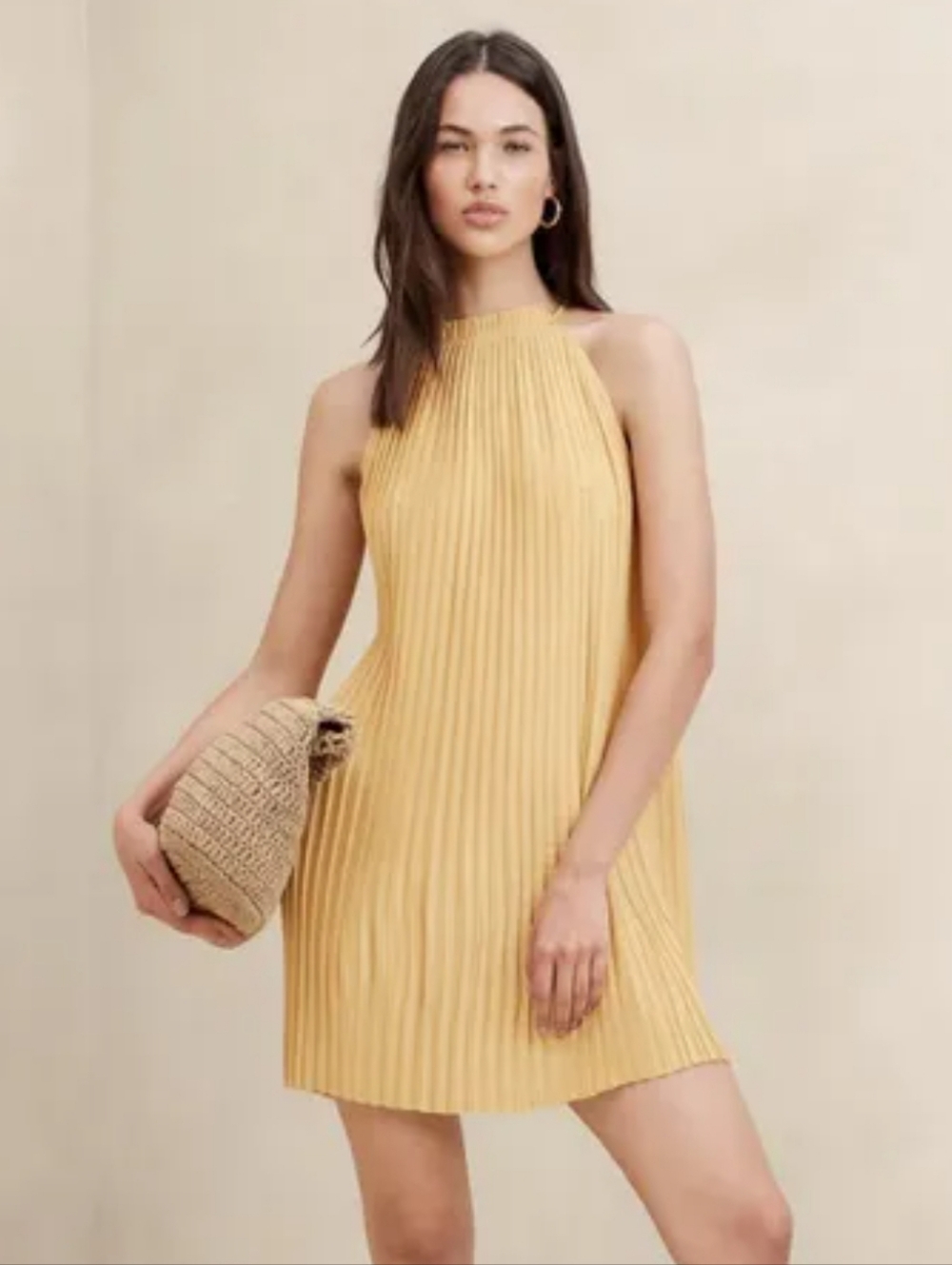 NWT Banana Republic Pleated Yellow Halter Dress With Ruffle Neckline, Women's M